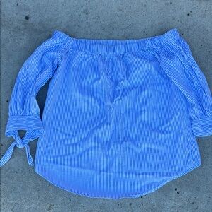 Charlotte Russe Blue Striped Off-Shoulder Blouse